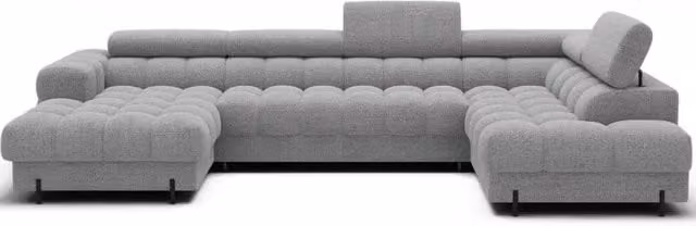 Divano panoramico a U FERARIA MEUBLORAMA Grigio con angolo destro, funzione letto, poggiatesta regolabile e coperture rimovibili L: 358 cm, P: 202 cm, H: 93 cm