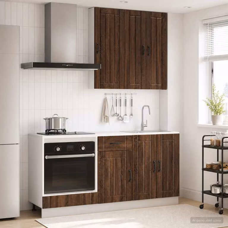 Unità cucina moderna vidaXL LUCCA composta da 5 pezzi in legno ingegnerizzato color rovere marrone con ante a battente e cassetti
