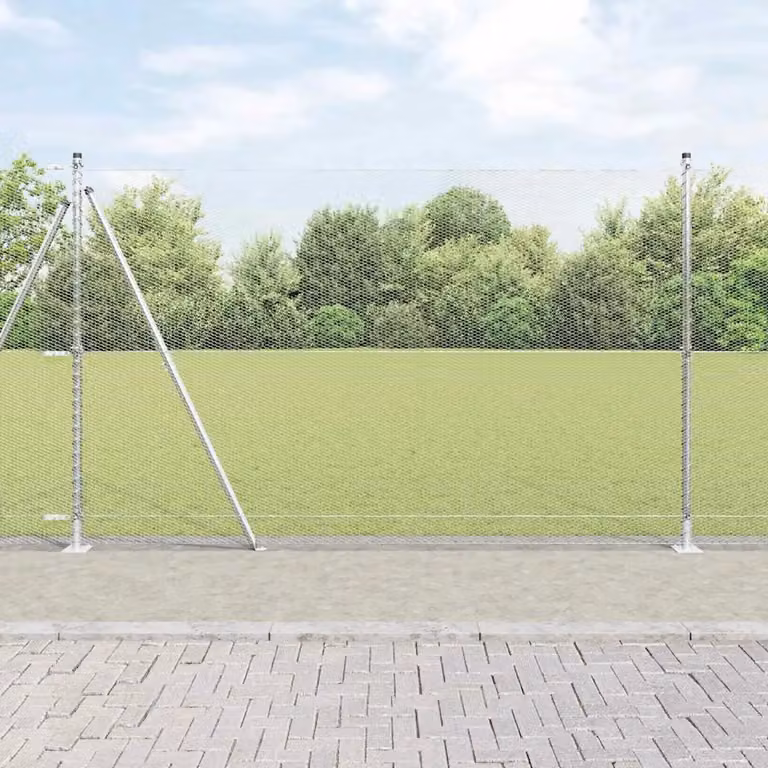 vidaXL Recinzione esagonale in acciaio galvanizzato con base in cemento, Argento, L: 150 cm, H: 50 cm