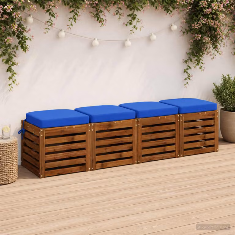 Set di 4 cuscini per sedile vidaXL SOEST in poliestere blu con fodera rimovibile e imbottitura in schiuma