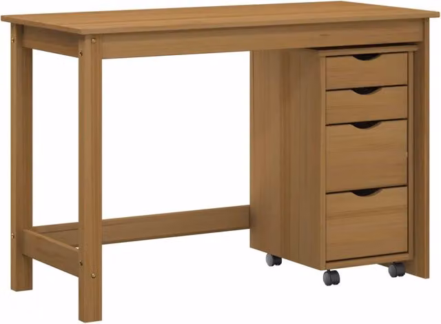 Set Scrivania MOSS composta da Tavolo da Ufficio e Mobiletto su Ruote in Legno Marrone Miele L/P/H: 112 x 50 x 75 cm