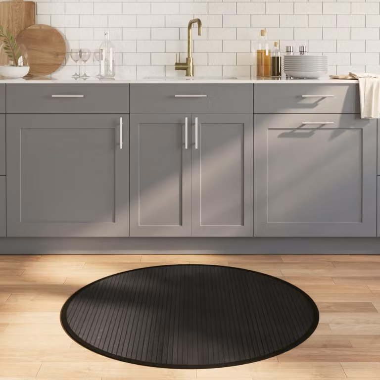 Tappeto rotondo moderno vidaXL in bambù e polipropilene, colore nero, Diametro: 100 cm