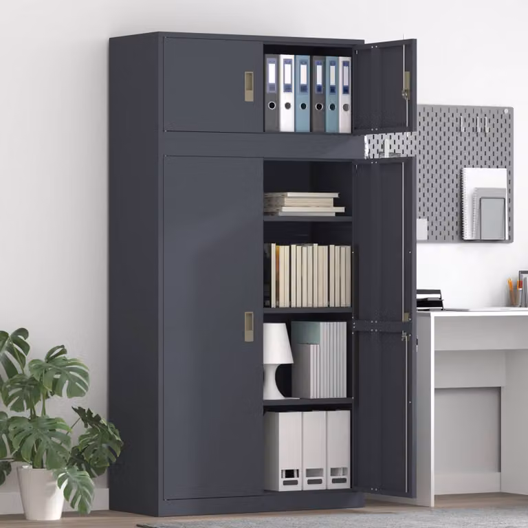 Set di 2 armadi vidaXL in acciaio antracite con ante a battente e serratura, L/P/H: 90 x 40 x 180 cm
