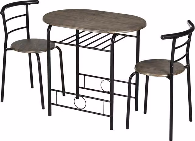 Set Bistrot HOMCOM da 3 pezzi con tavolo ovale e 2 sedie, Nero e Marrone, L/P/H: 80 x 53 x 74,5 cm