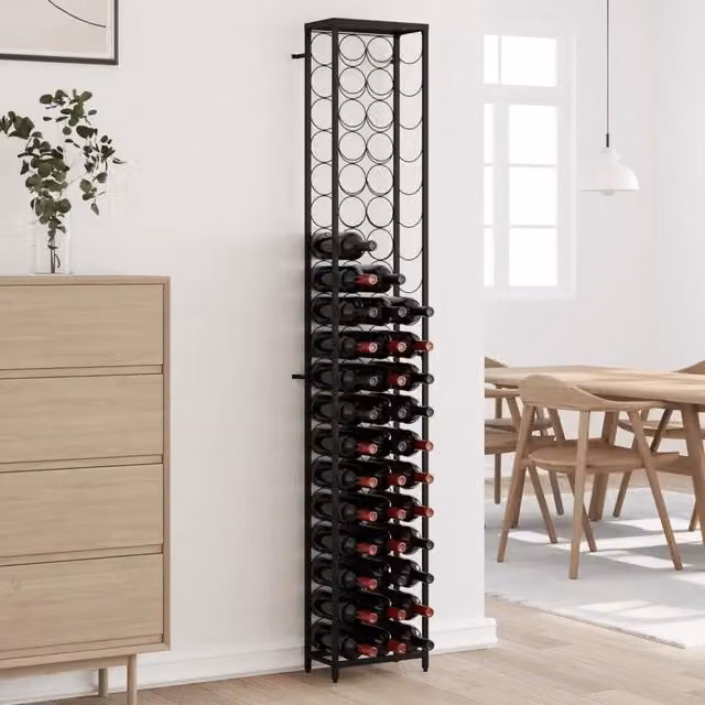 Portavini vidaXL per 57 Bottiglie in Metallo Nero Opaco L/P/H: 34 x 18 x 200 cm