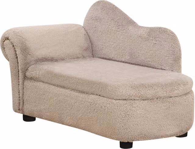 Divano rialzato per cani PawHut con spazio portaoggetti a scomparsa in legno e tessuto vellutato, L 80 cm x P 40 cm x H 46 cm, Beige