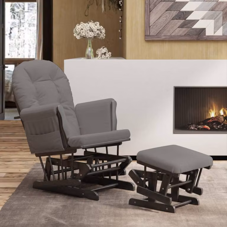vidaXL Poltrona Glider con Sgabello Grigio Scuro in Tessuto e Struttura in Legno Massello