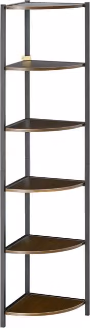 Libreria Angolare Moderna HOMCOM con 6 Ripiani in Metallo e MDF, Marrone e Nero, L/P/H: 34 x 34 x 166 cm
