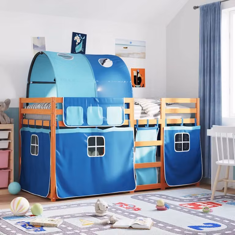 Letto a Castello vidaXL in Legno di Pino Massello Blu per Cameretta Bambini L/P/H: 200 x 80 x 175 cm