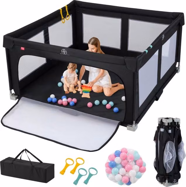 Recinto pieghevole per bambini Design Mania con cancello con cerniera, Nero, L 150 x P 150 cm