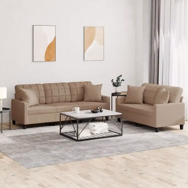 vidaXL Set di Divani 2 pz in Similpelle Beige e Marrone con Cuscini per Soggiorno