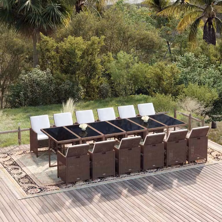 Set da pranzo da giardino vidaXL in polyrattan marrone con 13 pezzi e cuscini