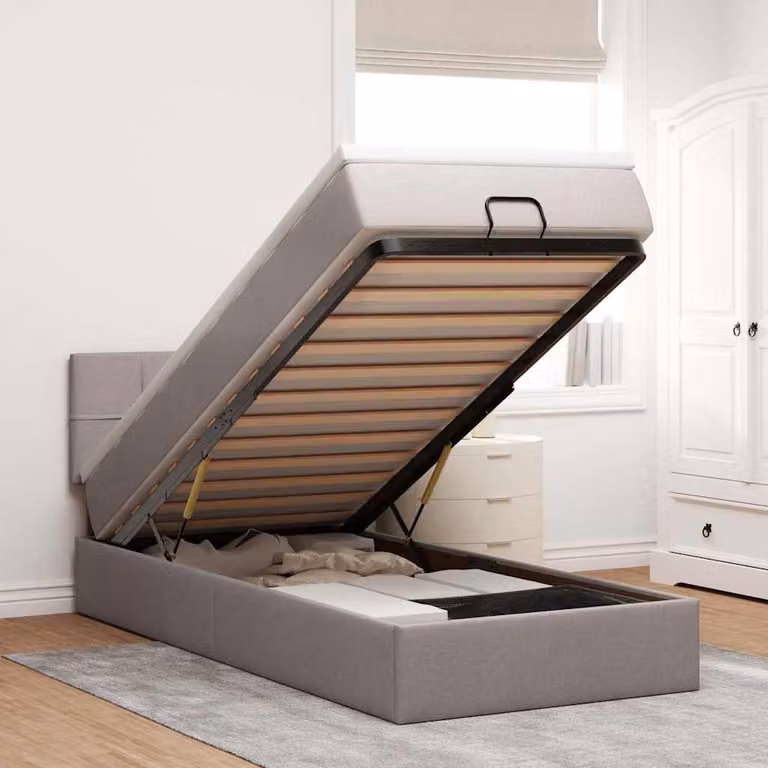 vidaXL Letto con Contenitore e Materasso in Tessuto, Colore Grigio e Beige, L: 80 cm, P: 200 cm, H: 140 cm