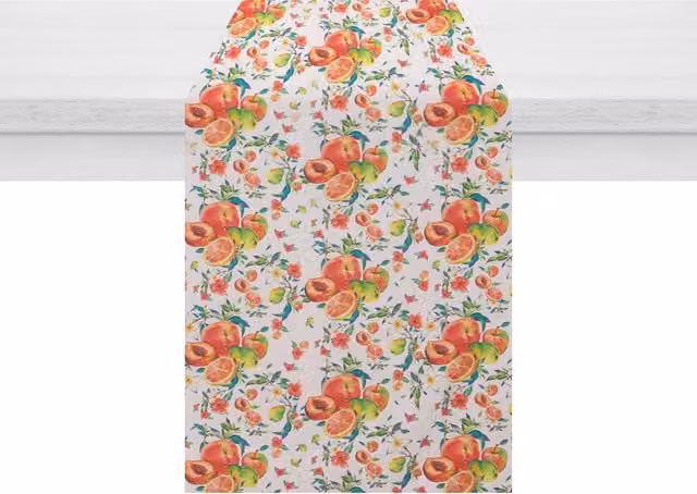 Runner da tavola KASANOVA con decoro pesche multicolore, L: 140 cm, P: 45 cm