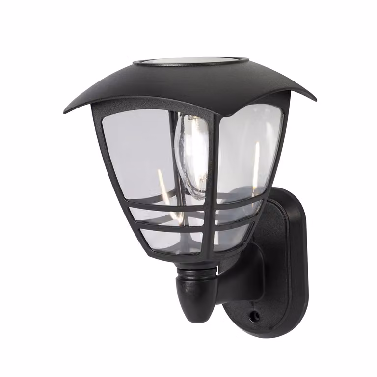 DICTROLUX Lampada Solare LED da Parete Moderna con Luce Bianca Calda e Sensore Crepuscolare, Colore Nero, Altezza: 20,7 cm