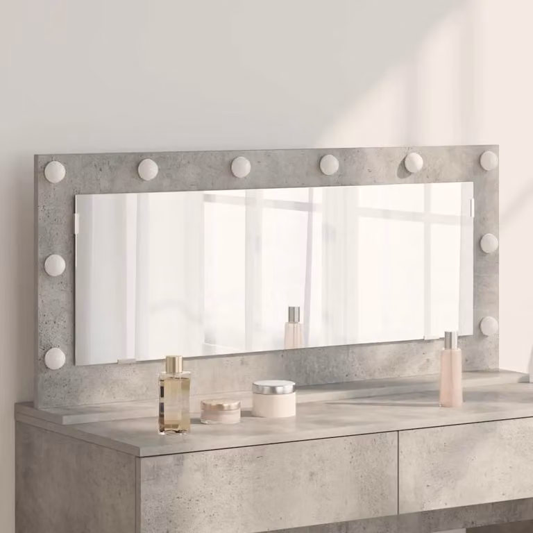 Specchio da vanità con luce LED vidaXL Grigio cemento, Rettangolare, L 100 cm x P 45 cm x H 18 cm