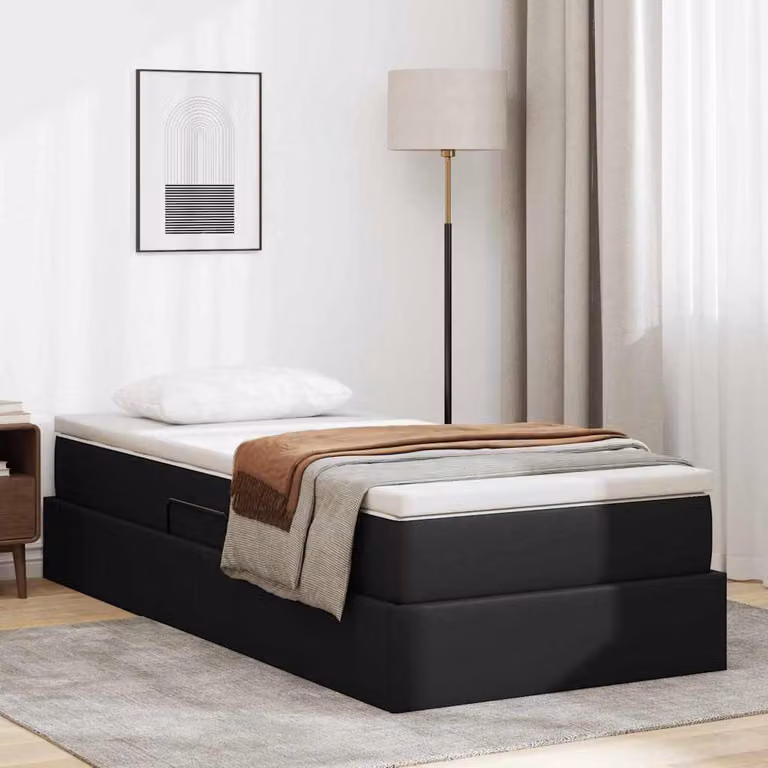 Letto con contenitore e materasso ibrido vidaXL in ecopelle nera L/P/H: 100 x 200 x 48,5 cm
