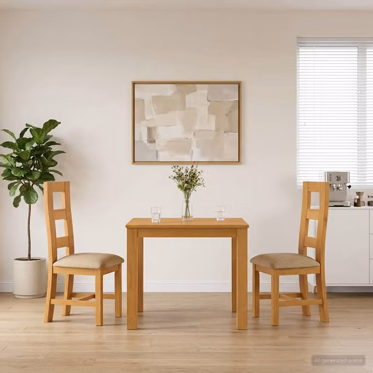 Set da pranzo vidaXL in legno di quercia massello beige composto da tavolo rettangolare e 3 sedie L: 110 cm, P: 75 cm, H: 90 cm