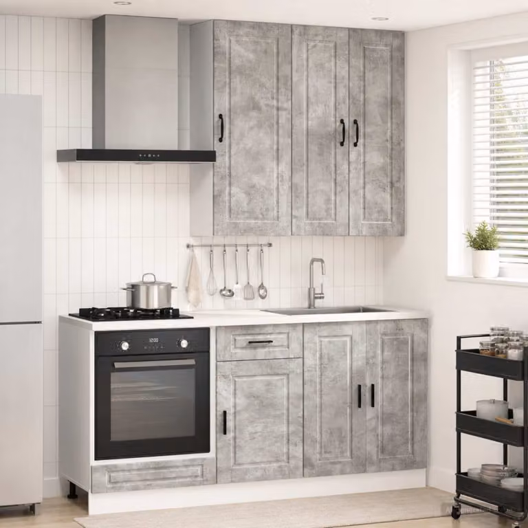 vidaXL Unità Cucina Moderna PORTO in 5 Pezzi Grigio Cemento e Legno MDF