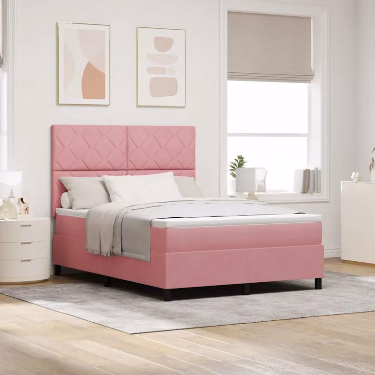 Letto a molla con illuminazione LED vidaXL in velluto rosa 160 x 200 cm