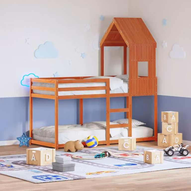Letto a castello per bambini vidaXL in legno massello di pino con finitura cerata marrone L/P/H: 205.5 x 80 x 112 cm