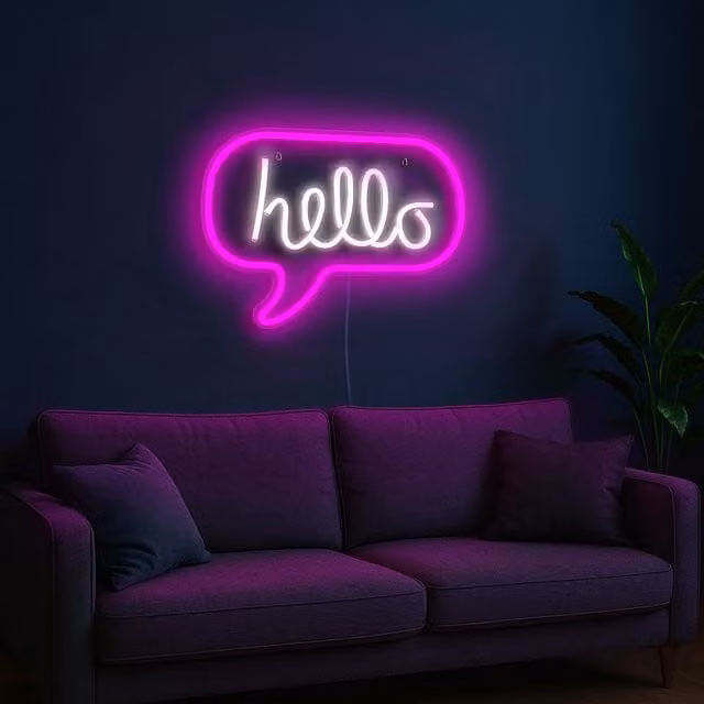 Scritta neon LED Hello rosa KASANOVA da parete con alimentazione USB