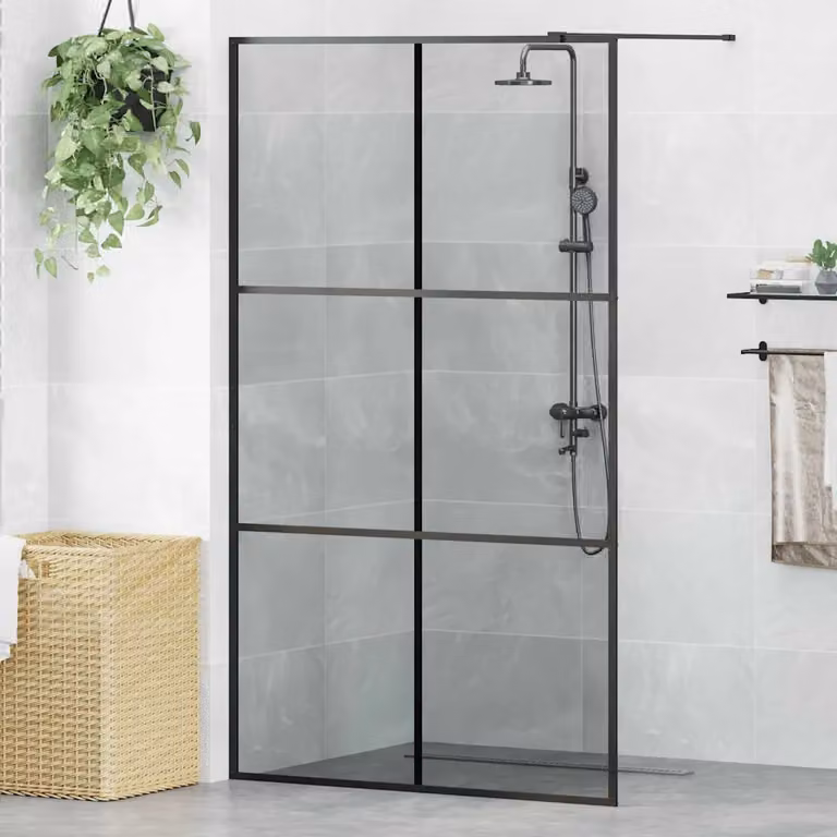Parete doccia walk-in vidaXL in vetro temperato trasparente con profili neri, L: 115 cm, H: 195 cm