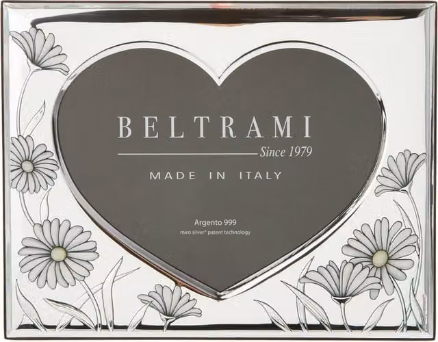 Portafoto a cuore con decorazione floreale Beltrami Miro Silver in argento per foto 13 x 18 cm