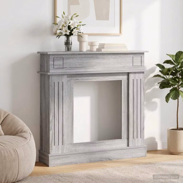 Cornice per camino moderna vidaXL in legno color grigio L: 102 cm, P: 26 cm, H: 100 cm