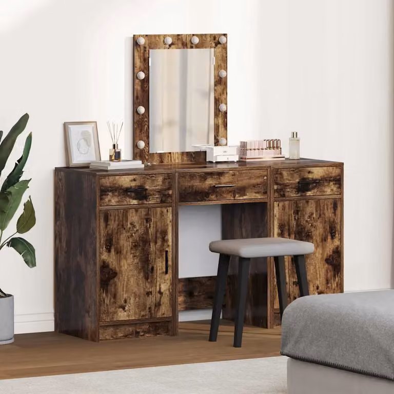 vidaXL Tavolo da Trucco Moderno con LED Marrone in Legno MDF L/P/H: 50 x 41 x 135 cm