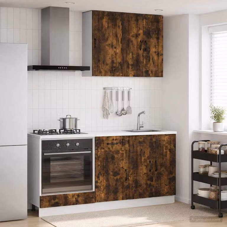 vidaXL Unità Cucina KALMAR 5 Pezzi Rovere Fumo in Legno Ingegnerizzato Marrone