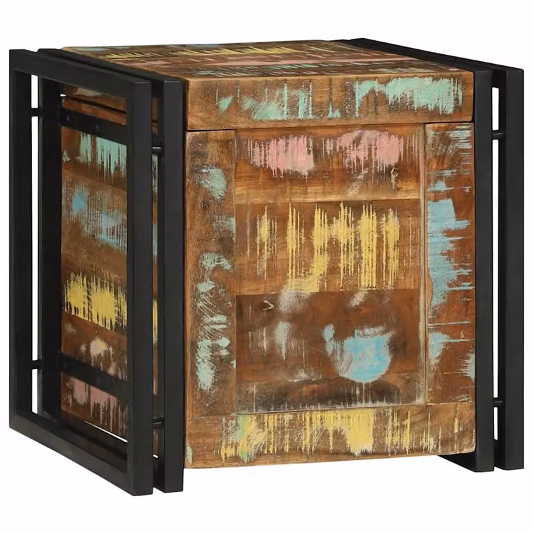 Scatola di stoccaggio rustica vidaXL in legno di acacia e metallo, marrone e nero, L/P/H: 40 x 40 x 40 cm