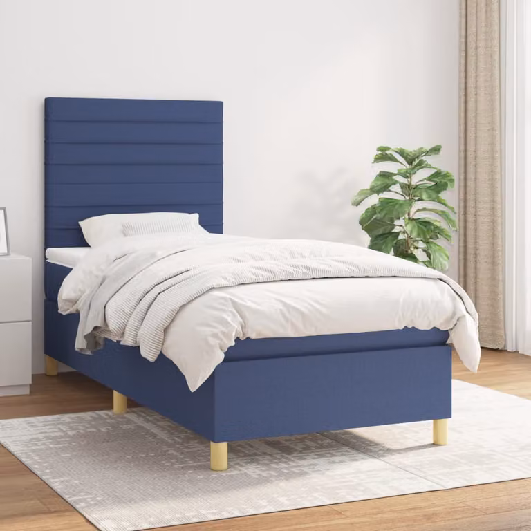 vidaXL Letto Ibrido con Giroletto a Molle e Materasso a Tasche Blu e Bianco L/P/H: 90 x 200 x 128 cm
