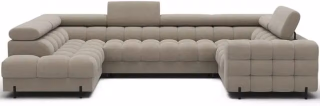 Divano panoramico convertibile FACTORY MEUBLORAMA beige a 3 posti con angolo sinistro e cassapanca con seduta sollevabile