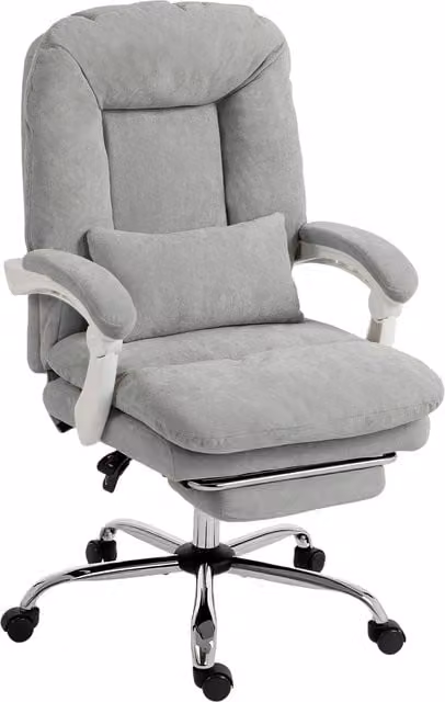 Sedia da ufficio ergonomica HOMCOM in velluto grigio chiaro con supporto lombare e poggiatesta, poltrona reclinabile con braccioli e altezza regolabile per home office