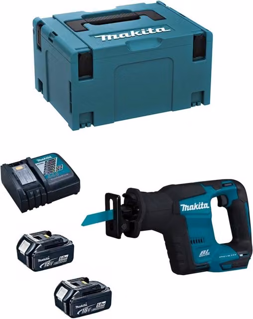 Sega Universale Makita DJR188RTJ con 2 batterie da 5,0 Ah, caricabatterie DC18RC e sistema di trasporto MAKPAC 3