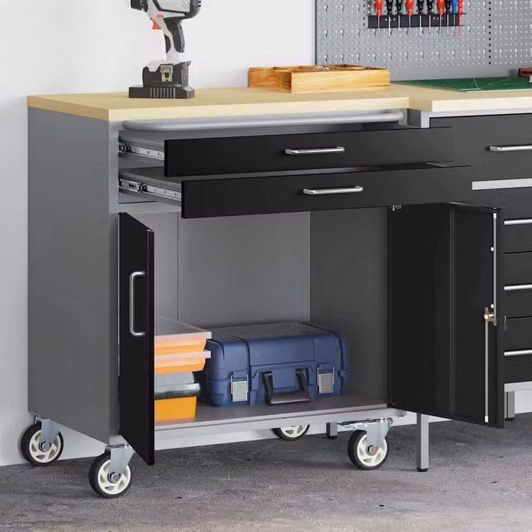 vidaXL Carrello da lavoro a rulli in acciaio e legno, Nero e Grigio, L 75 x P 45 x H 85 cm