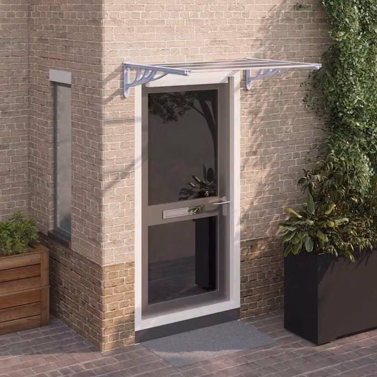 vidaXL Tettoia per Porta Moderna in Policarbonato e Alluminio, Grigio e Trasparente, L 122 cm x P 90 cm