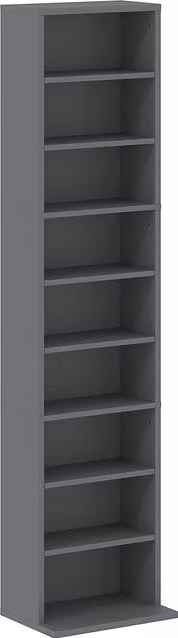 Mobile Porta CD e DVD HOMCOM grigio con 9 scomparti e 6 ripiani regolabili, L 33 cm x P 24 cm x H 140 cm