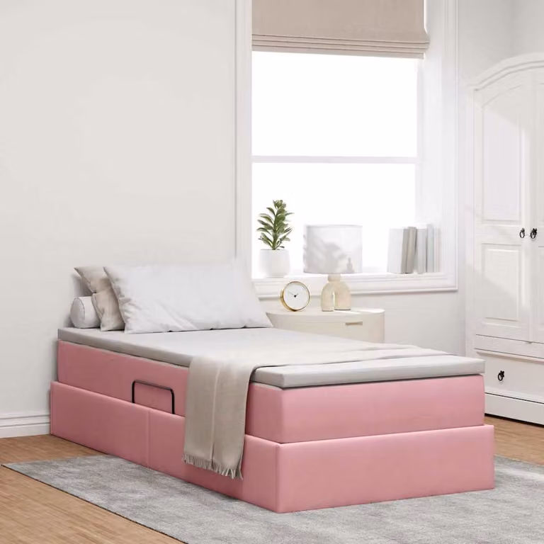 Letto con contenitore e materasso ibrido vidaXL in velluto rosa L/P/H: 190 x 90 x 48,5 cm