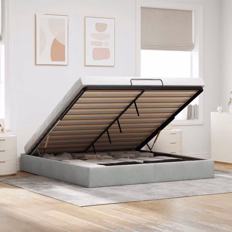 vidaXL Struttura Letto con Contenitore a Sollevamento in Velluto Grigio, L/P: 160 x 200 cm