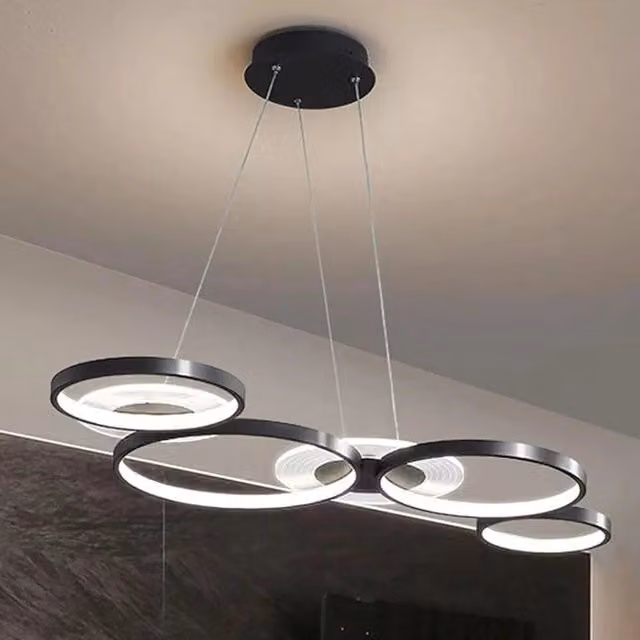 Lampadario a Sospensione LED Trade Shop Moderno con 6 Anelli Luminosi Nero, Dimmerabile con Telecomando, 65W