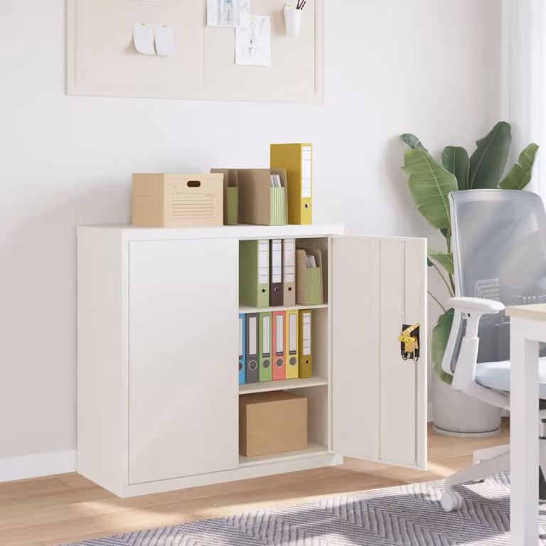 Armadio Classificatore vidaXL in Metallo Bianco con Ante a Battente e Ripiani Regolabili L: 90 cm, P: 40 cm, H: 90 cm