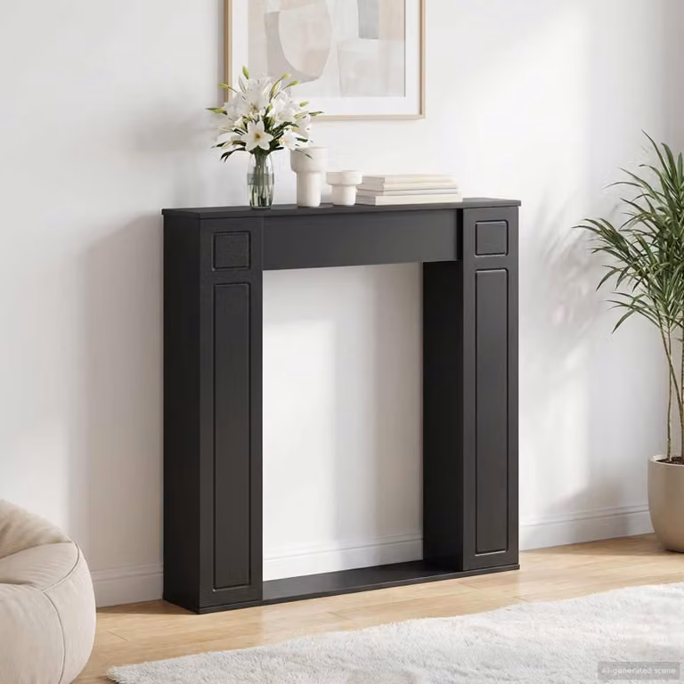 Cornice per camino moderna vidaXL in legno ingegnerizzato, colore nero, L: 100 cm, P: 20 cm, H: 100 cm