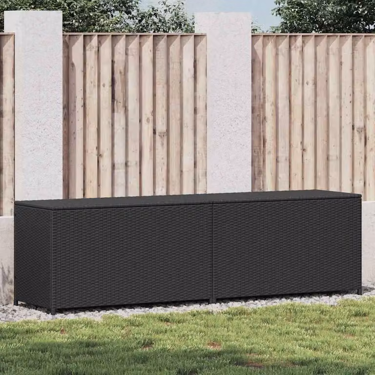 Baule da giardino moderno vidaXL in polyrattan e metallo, colore nero, L 200 cm x P 50 cm x H 60 cm