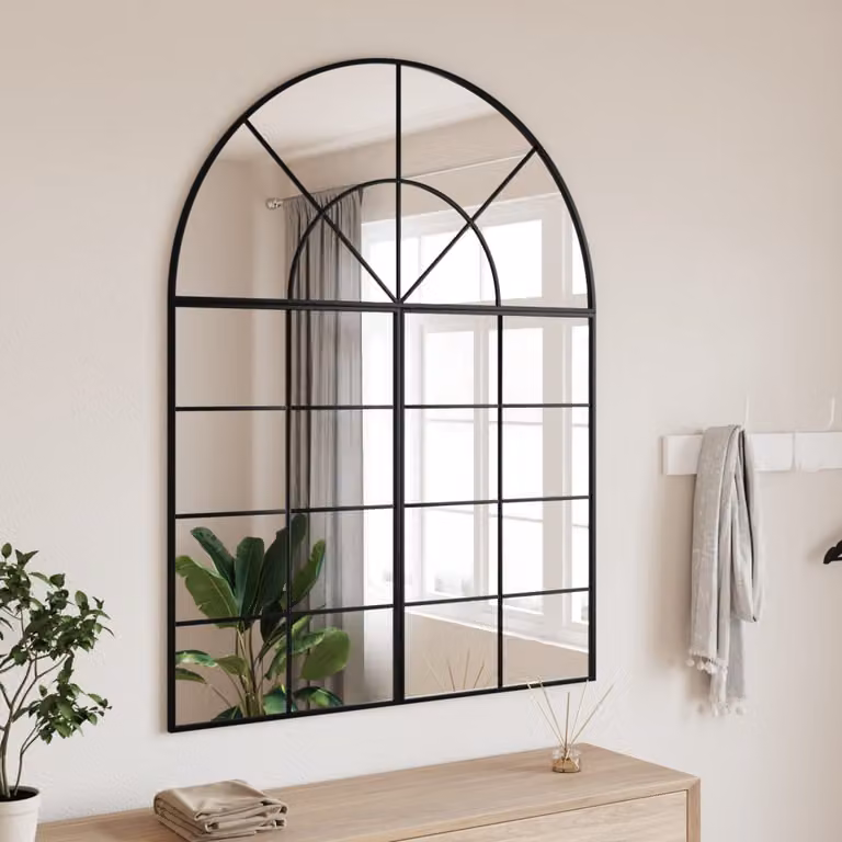 Specchio da Parete con Arco in Ferro vidaXL Nero L: 100 cm, H: 130 cm