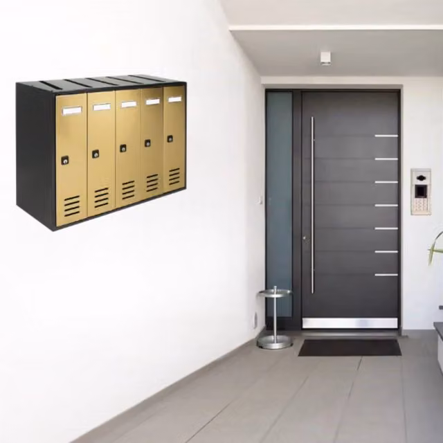 Cassette Postali Condominiali ALUBOX CUBO 5 Posti in Lamiera Zincata, Colore Antracite con Sportelli Oro, L/P/H: 38,5 x 53 x 25 cm