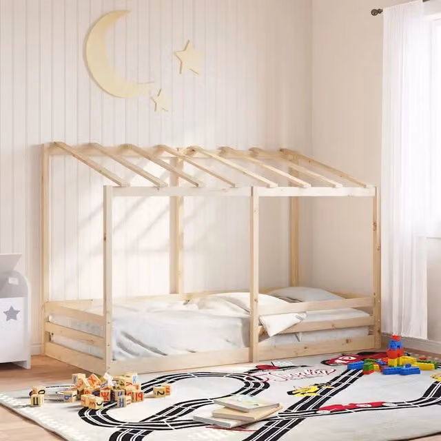 Letto per bambini con struttura a casetta vidaXL in legno massello di pino bianco L/P/H: 205.5 x 90 x 138 cm