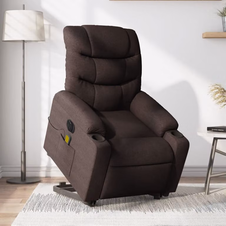 vidaXL Poltrona Alzapersona Elettrica con Massaggio in Tessuto Marrone