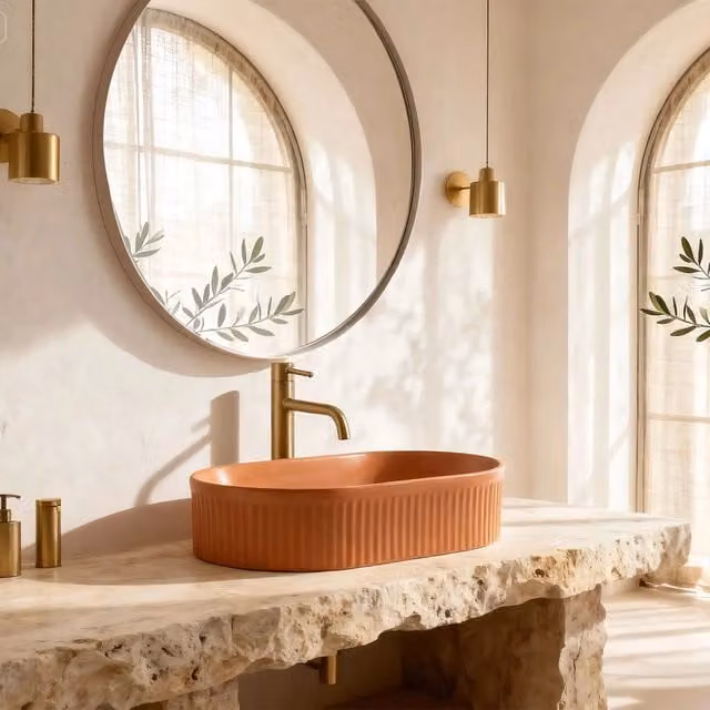 Lavabo da appoggio ovale in ceramica Rea Vanda color Cinnamon Matt